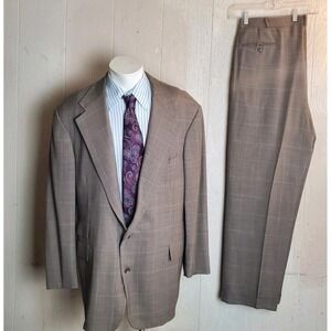 Vtg Polo Ralph Lauren Suit Mens 44 Plaid Houndstooth Pleated Cuffed Pant  Usa